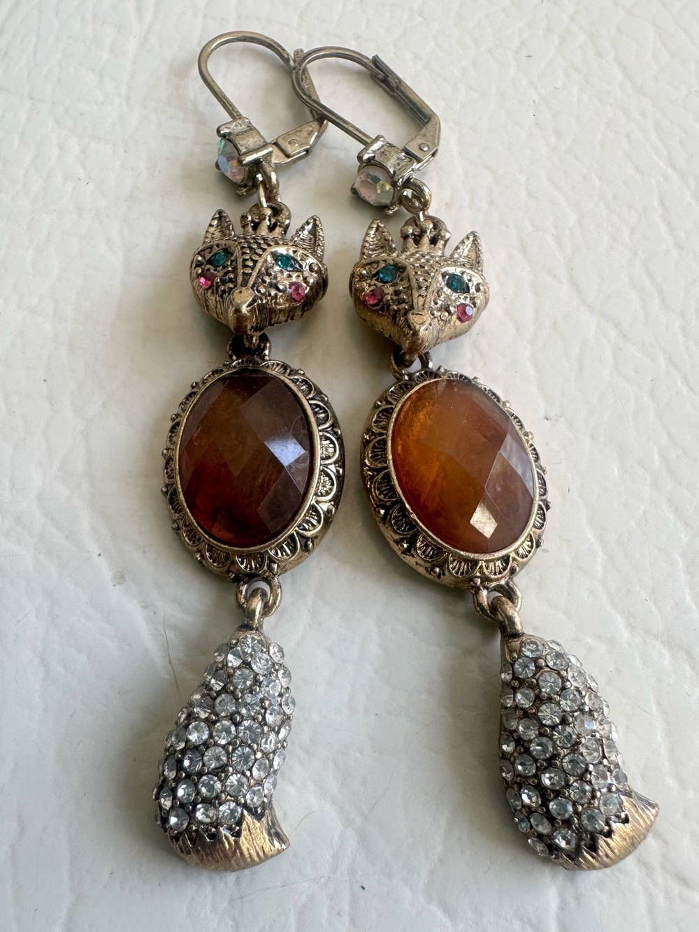 Betsey Johnson Pave Crystals Fox Articulated Rhinestone earrings-rare!